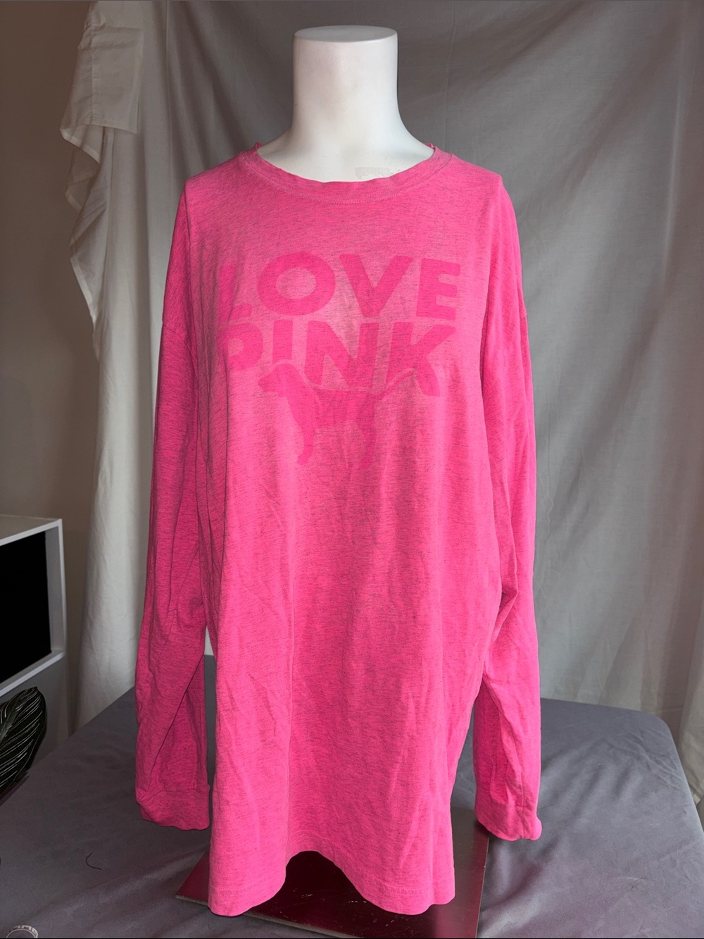 PINK Victoria's Secret Long Sleeve Tee in Bright Pink with 'LOVE PINK' Logo